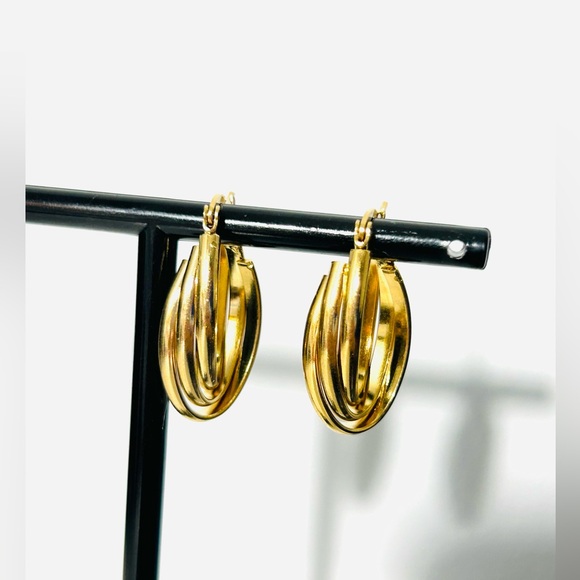 18k Gold Plated Stainless Steel Triple Hoop Earrings - Picture 3 of 3